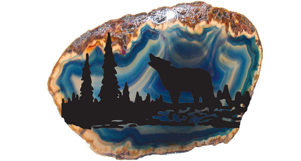 Silkscreen Wolf on Agate