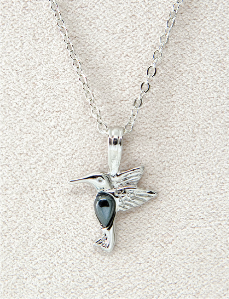 Dainty Hematite Hummingbird Necklace