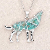 Green Stone Wolf Necklace